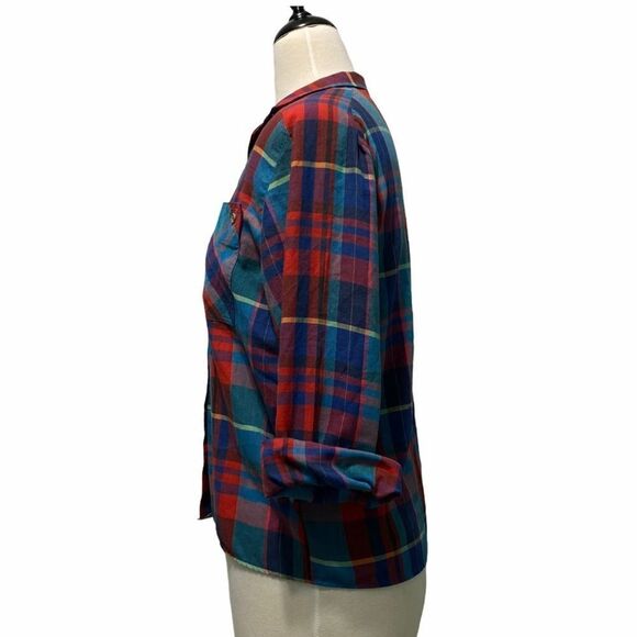 Vintage 80s Shirt Button Down Shirt Stop Plaid Chest Pockets Long Sleeve Blue 12 - Picture 11 of 13